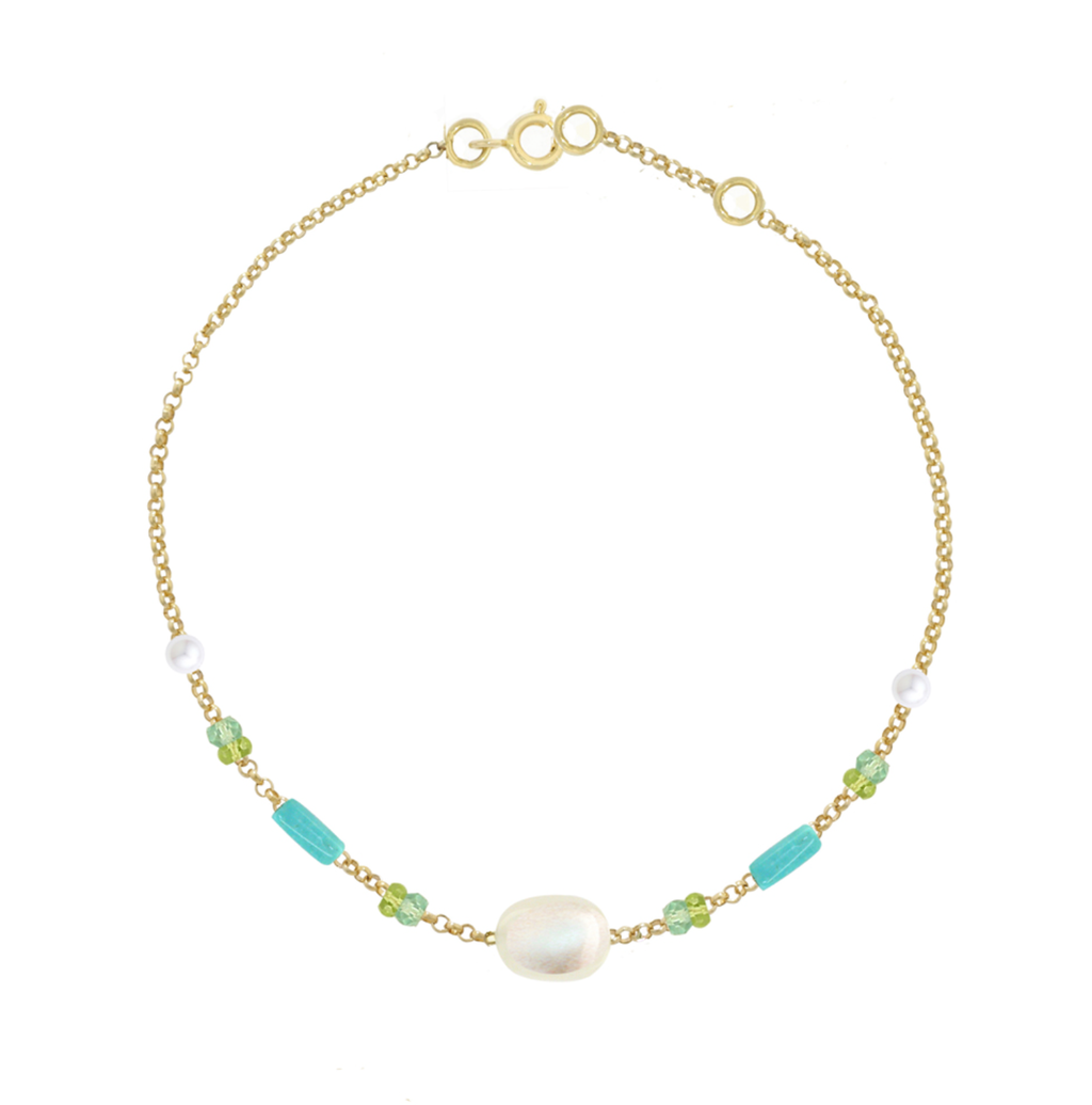 Moonstone, Apatite, Turquoise & Pearl Bracelet