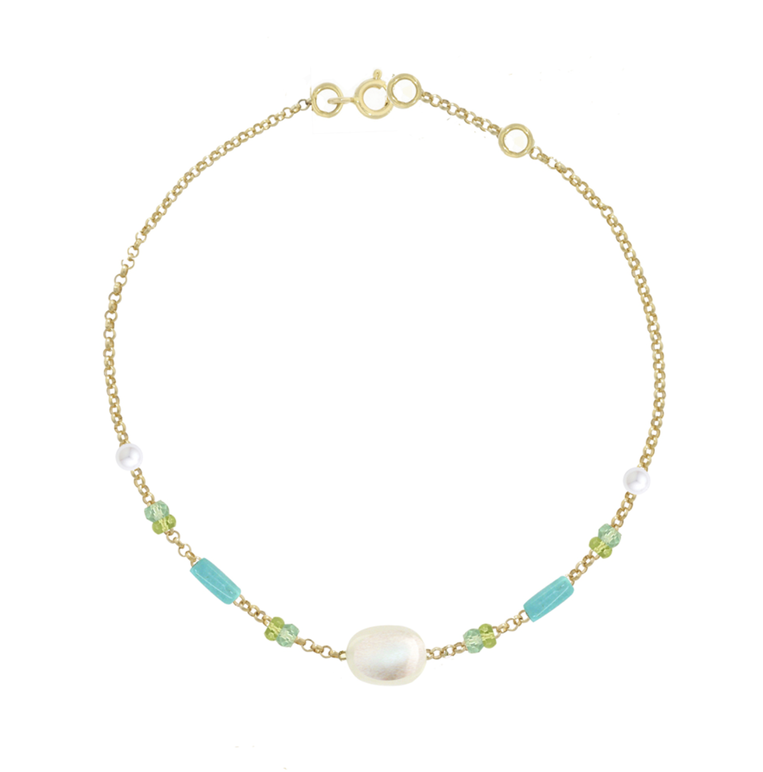 Moonstone, Apatite, Turquoise & Pearl Bracelet