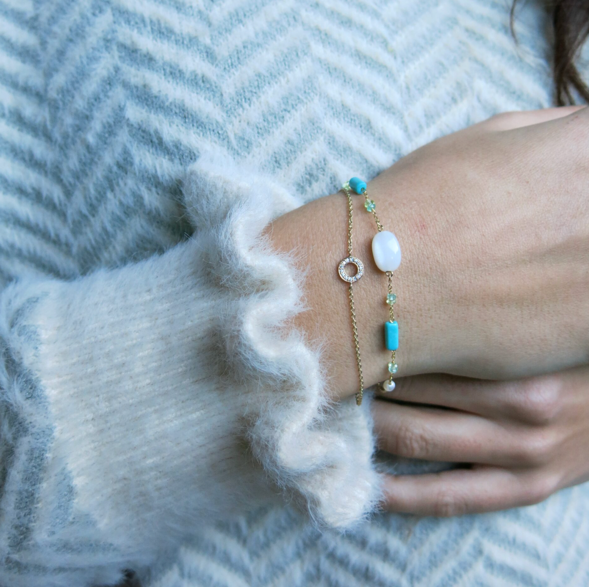 Moonstone, Apatite, Turquoise & Pearl Bracelet